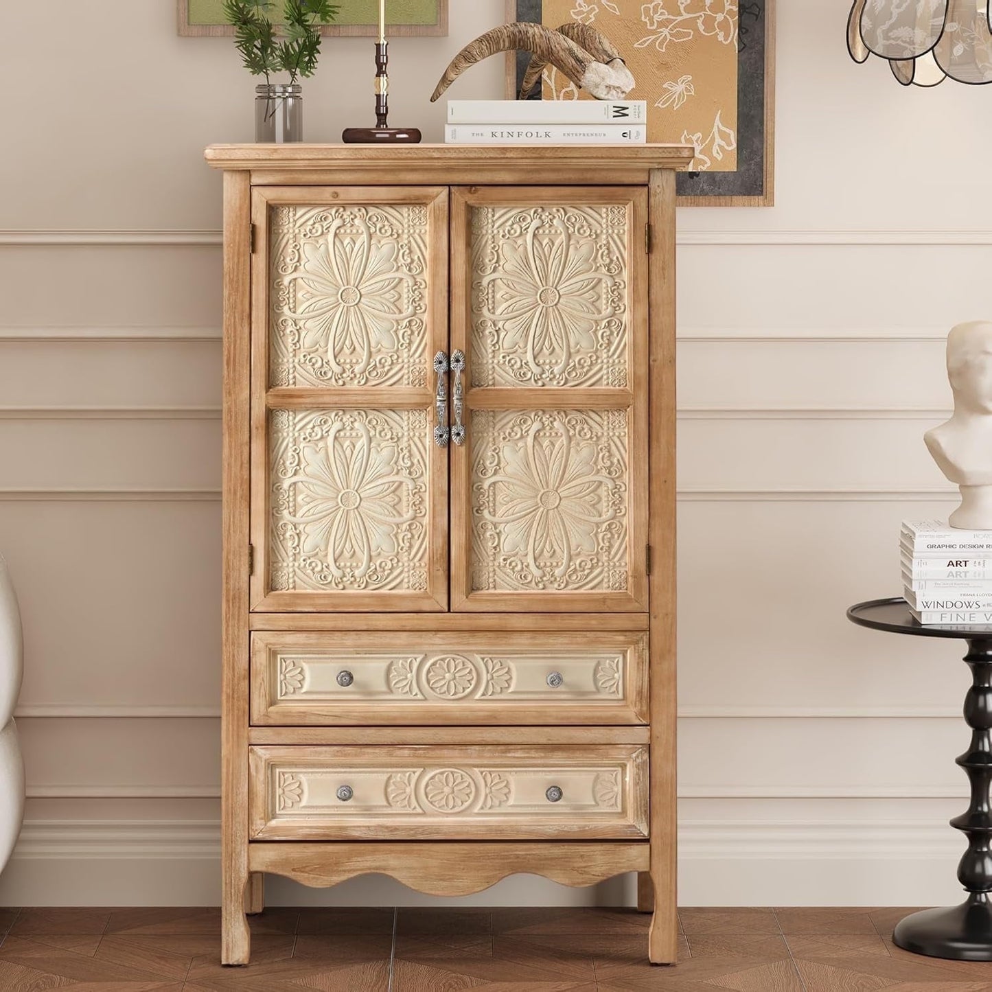 May in Color Kitchen Pantry Storage Cabinet, 48" Tall Pantry Cabinet with 2 Doors and 2 Drawers, for Kitchen, Dining Room, Living Room, Natural