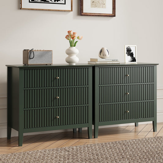RoyalCraft 3-Drawer Dresser, Fluted Green Chest with Storage, Modern Nightstand for Bedroom, Living Room