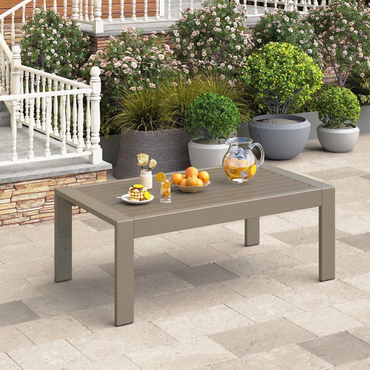 May in Color Outdoor Coffee Table Rectangle, Metal Patio Coffee Table for Balcony, Garden, Deck, Backyard, Beige