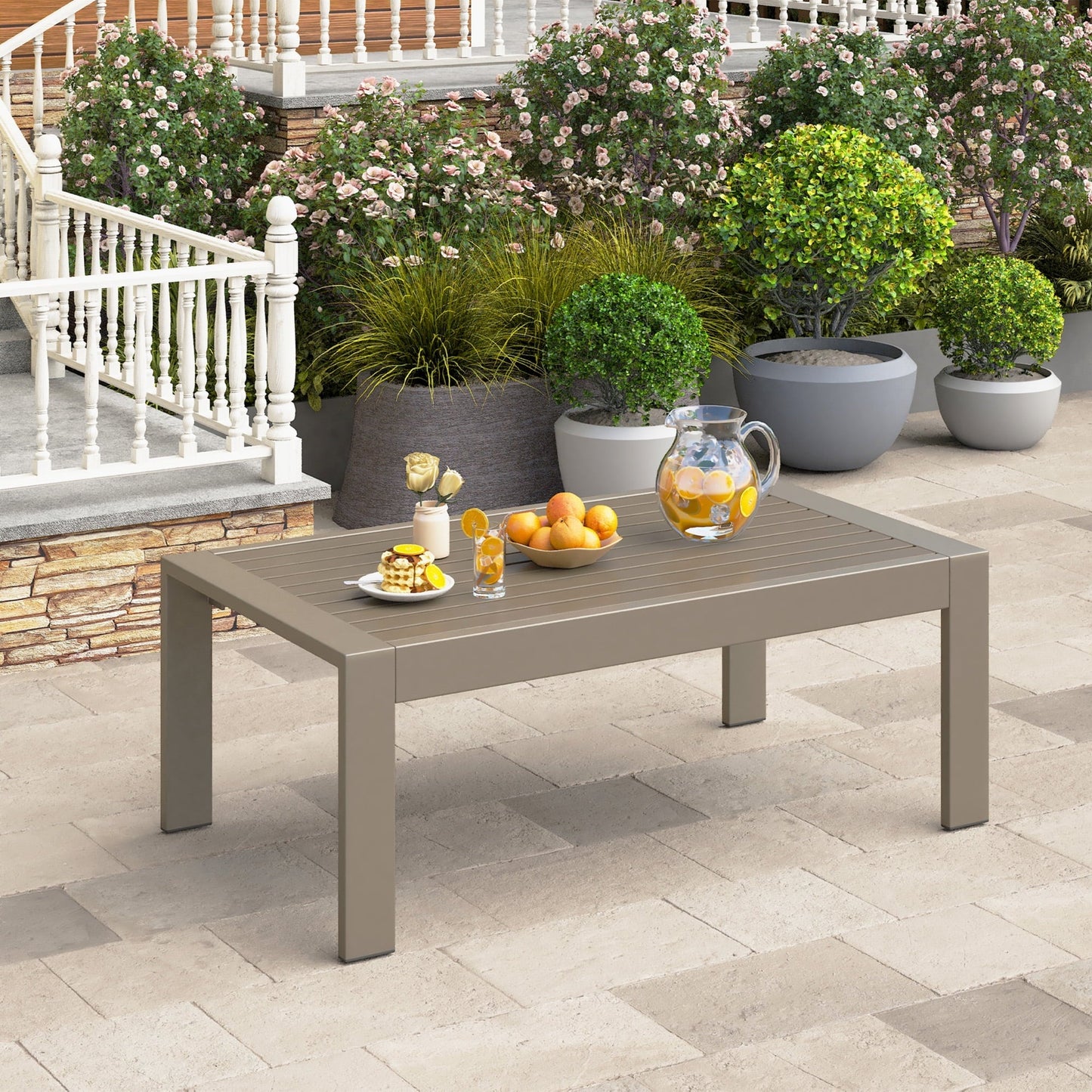 RoyalCraft Outdoor Furniture Patio Coffee Table, Ourdoor Rectangle Coffee Table, All-weather Outdoor Metal Coffee Table for Balcony, Garden, Deck, Backyard, Black