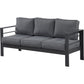 RoyalCraft Patio Furniture Aluminum Sofa, All-Weather Outdoor 3 Seats Couch, Black Metal Chair with Blue Cushions