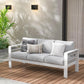 RoyalCraft Patio Furniture Aluminum Sofa, All-Weather Outdoor 3 Seats Couch, Black Metal Chair with Blue Cushions