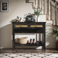 RoyalCraft Rattan Console Table, Boho Entryway Table with 2 Drawers and Storage Shelf, Long Wood Sofa Table for Living Room, Entryway, Front Hall, Hallway, Coffee