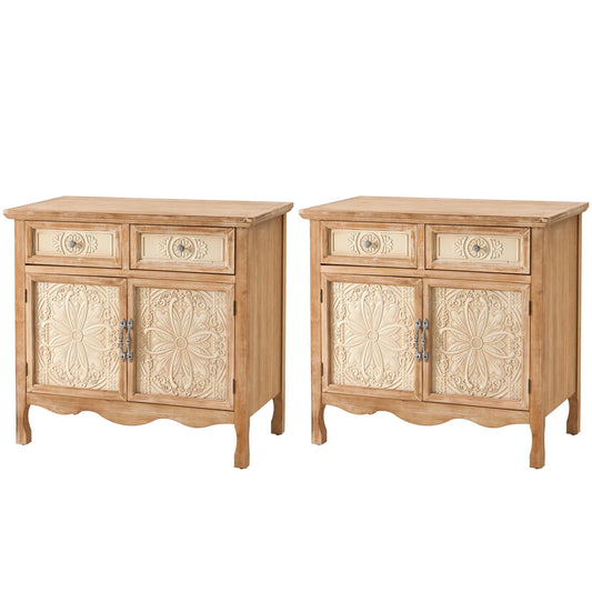 May in Color Sideboard Buffet Cabinet Set of 2, Farmhouse Solid Wood Frame with 2 Drawers and Doors, for Living Room Bedroom Kitchen Entryway, Natural