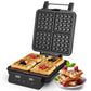 RoyalCraft Stainless Steel Waffle Maker 4 Slices with Quick Heat-Up, Time & Temperature Control, LCD Display, Nonstick Surface, Perfect Waffle Iron for Kids and Families, Silver