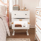 May in Color White Nightstand with LED Light Strips, Modern End Table with 360¡ã Rotating Drawer, Bedside Table with Glass Door Storage, Wood Night Stand Cabinet for Living Room, Bedroom, Nursery