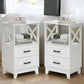 RoyalCraft White Nightstand Set of 2, Wood X-Design Tall Nightstand with 2 Drawers, Modern Side Tables with Storage, Bedside End Tables for Bedroom, Living Room