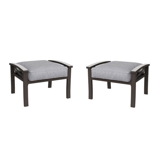 May in color 2 Pieces Metal Outdoor Patio Ottoman Set, Outdoor Foot Stools with Thick Cushion, Small Seat Furniture for Porch Balcony Backyard, Grey