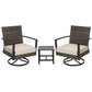 Royalcraft 3 Pieces Patio Bistro Set with Swivel Chair and Small Side Table, All Weather Rattan Chairs with Water-Resistant Cushions & Metal Frame, Outdoor Rocking Chairs, Grey