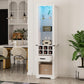 Royalcraft 75'' Tall Storage Cabinet with LED Light, Farmhouse Pantry Cabinet with Tempered Glass Adjustable Shelves & Wine Storage Rack, Freestanding Linen Tower for Bathroom, Living Room,White