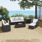 Royalcraft 9 Pieces Patio Furniture Set, All Weather PE Wicker Rattan Outdoor Sectional Sofa with Coffee Table and Navy Blue Cushion, Outdoor Furniture for Lawn Backyard Poolside Porch