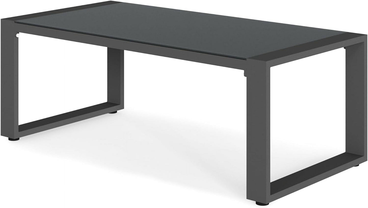 Mayincolor Aluminum Outdoor Coffee Table, All-Weather Metal Rectangular Patio Side Table with Tempered Glass Top, Patio Tables for Porch Backyard Garden, Grey