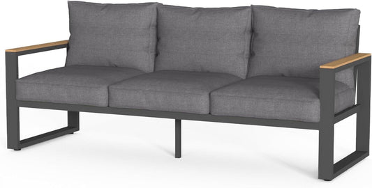 Royalcraft Aluminum Outdoor Couch, All-Weather Metal Patio 3-seat Sofa with Soft Thick Cushions, Patio Sofa Couch for Porch Backyard Garden, Grey