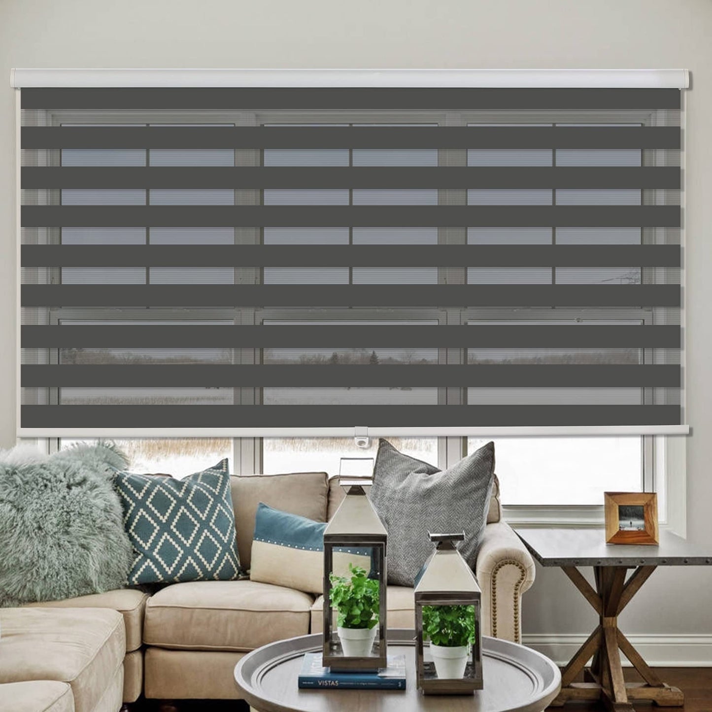 Royalcraft Cordless Zebra Blinds for Windows, Layer Zebra Roller Shades Blinds for Windows, Sheer or Privacy Light Control, Day and Night Window Shades for Living Rome, Office