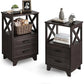 Royalcraft End Table, Side Table with X Shaped Design, Wooden Rustic End Table with 2 Large Storage Drawers and Large Open Shelf for Living Room