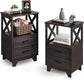 RoyalCraft Nightstand with Drawer, 2-Tier Side Table, Wood End Table with Adjustable Feet and Stable Metal Leg, Modern Night Stand Cabinet for Bedroom, Living Room, Home Office, Charcoal Walnut