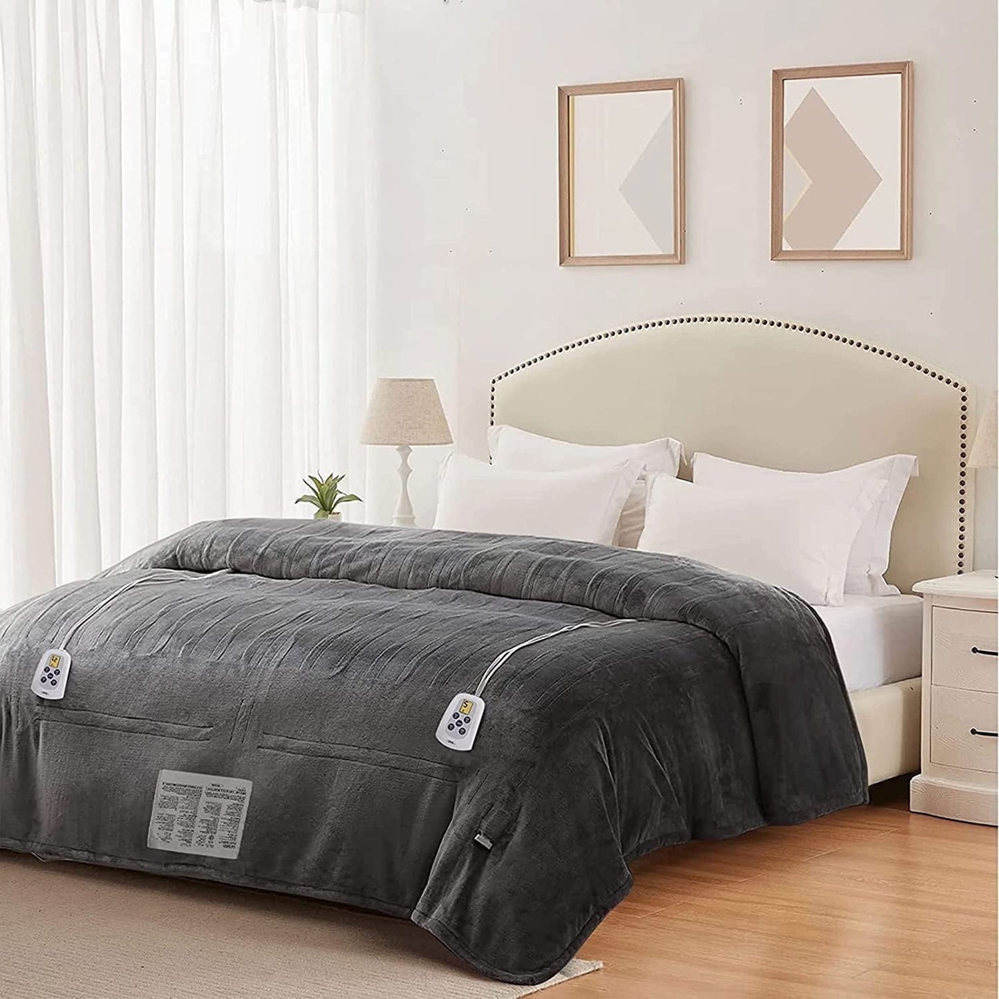 Electric Blanket Queen Size with Dual Controllers,10 Heating Levels& 12 hours Auto-off,Overheat Protection,Red
