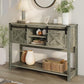 Royalcraft Entryway Table with Storage, 46" Modern Farmhouse Console Table with Sliding Barn Door, Wood Rustic Sofa Table with Adjustable Shelf for Hallway, Living Room, Foyer, White and Rustic Oak
