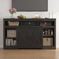 Mayincolor Farmhouse TV Stand for 65''+ Inch TV, 34'' Tall Entertainment Center, Rustic TV Console with Sliding Bar Door for Living Room, Black