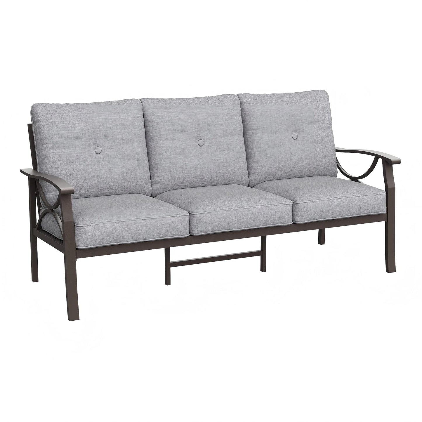 May in color Metal Outdoor Couch, All-Weather Metal Patio 3-seat Sofa with Soft Thick Cushions, Patio Sofa Couch for Porch Backyard Garden, Grey
