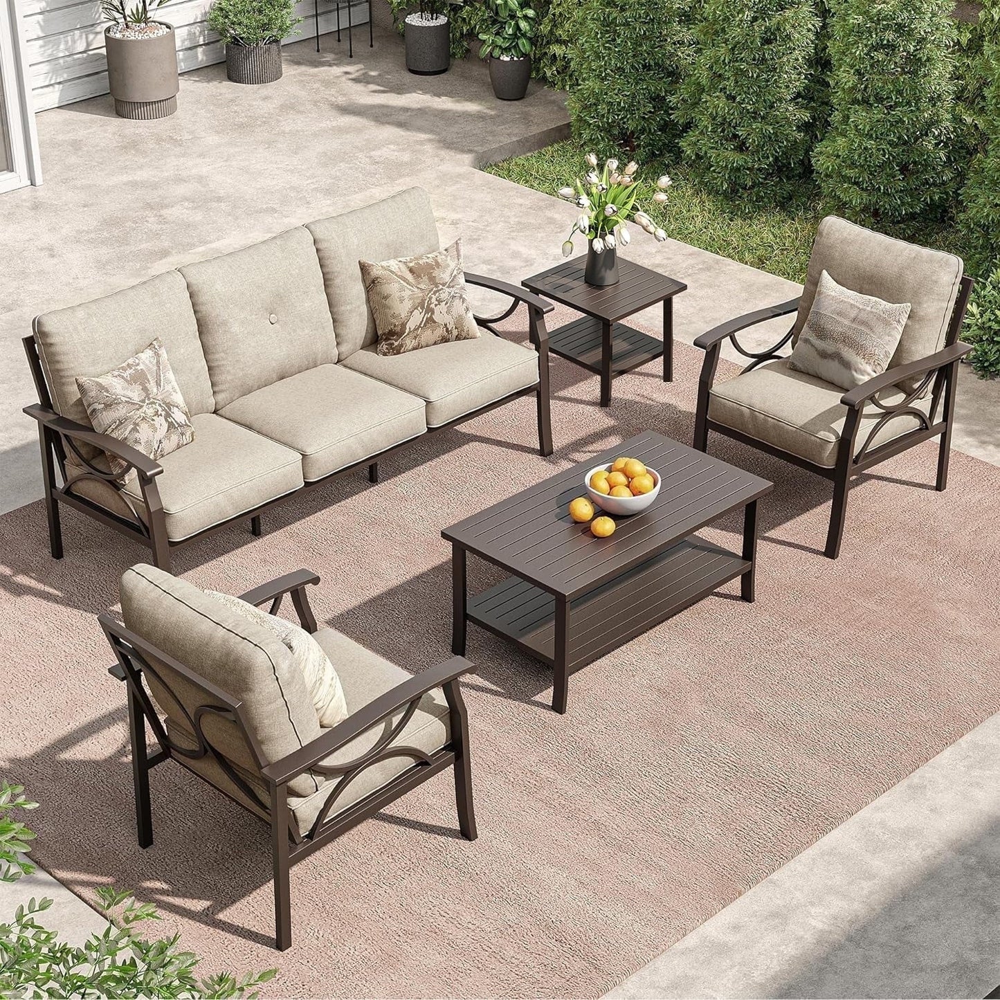 Royalcraft Outdoor Patio Furniture Set, 4 Piece Patio Conversation Set with Coffee Table, Metal Furniture Set for Porch Backyard Garden, Coffee