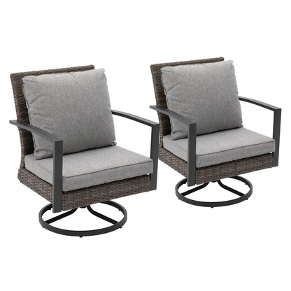 RoyalCraft Royalcraft Patio Swivel Dining Chairs with 360-Degree Rotating, All Weather Rattan Chairs with Water-resistant Cushions & Metal Frame, Modern Outdoor Rocking Chair for Porch, Bistro, Balcony,Grey