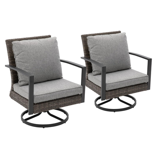 RoyalCraft Royalcraft Patio Swivel Dining Chairs with 360-Degree Rotating, All Weather Rattan Chairs with Water-resistant Cushions & Metal Frame, Modern Outdoor Rocking Chair for Porch, Bistro, Balcony,Grey