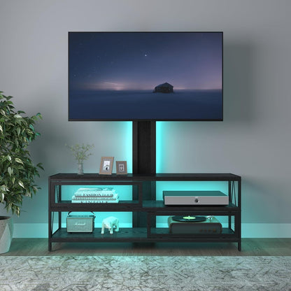 Royalcraft TV Stand with Mount and Power Outlet, 51" Swivel TV Stand Mount for 32/45/55/60/65/70 Inch TVs, LED Entertainment Center with Storage Shelves for Living Room, Bedroom, Office, Black