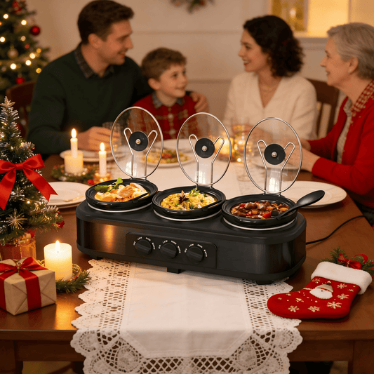 3 Pot Slow Cooker Set, Triple Slow Cooker with 3¡Á1.5QT Removable Ceramic Crocks, 4.5QT Total, Adjustable Temperature for Family Dinner & Party,SL