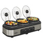 Sunvivi Triple Slow Cooker with 3 Spoons, 3 Pot 1.5 Quart Oval Crock Food Warmer Buffet Server, Stainless Steel