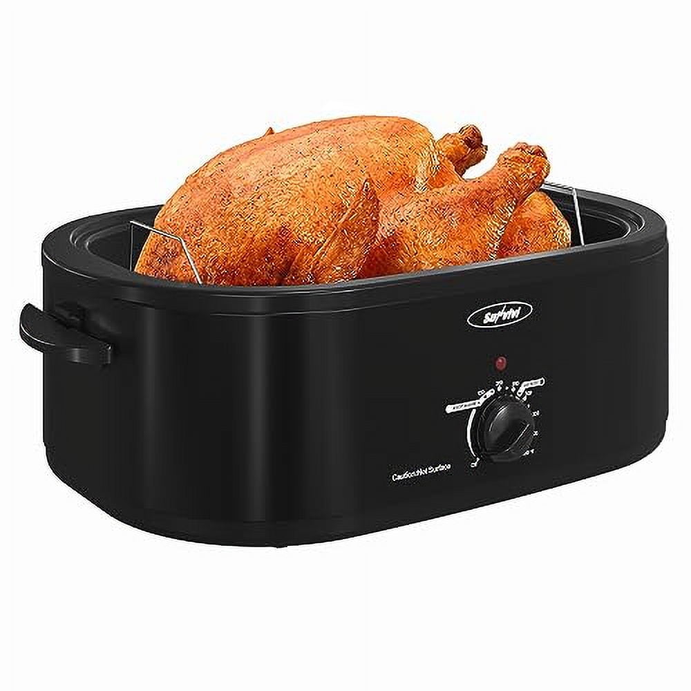 SUNVIVI 18 Quart Turkey Electric Roaster Oven with Self-Basting Lid, Stainless Steel, Black