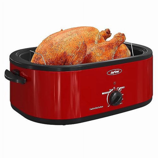 SUNVIVI 18 Quart Turkey Electric Roaster Oven with Self-Basting Lid, Stainless Steel, Red