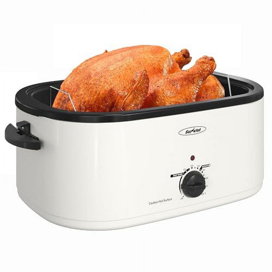 SUNVIVI 20 Quart Turkey Electric Roaster Oven with Self-Basting Lid, Stainless Steel, White
