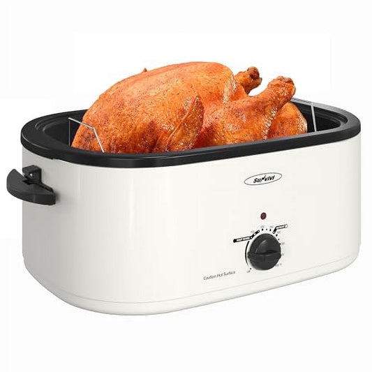 SUNVIVI 20 Quart Turkey Electric Roaster Oven with Self-Basting Lid, Stainless Steel, White-2