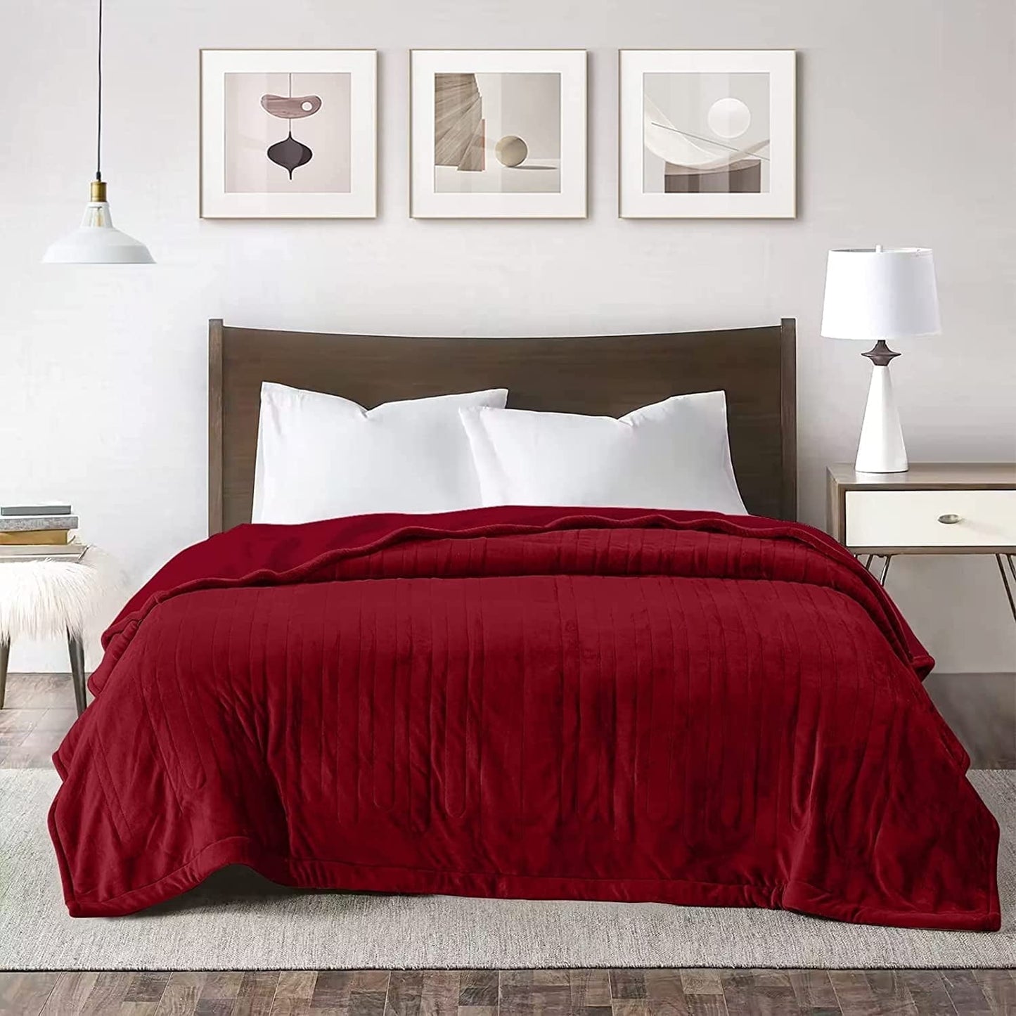 SUNVIVI Electric Blanket Queen Size with Dual Controllers,10 Heating Levels& 12 hours Auto-off,Overheat Protection,Red-3