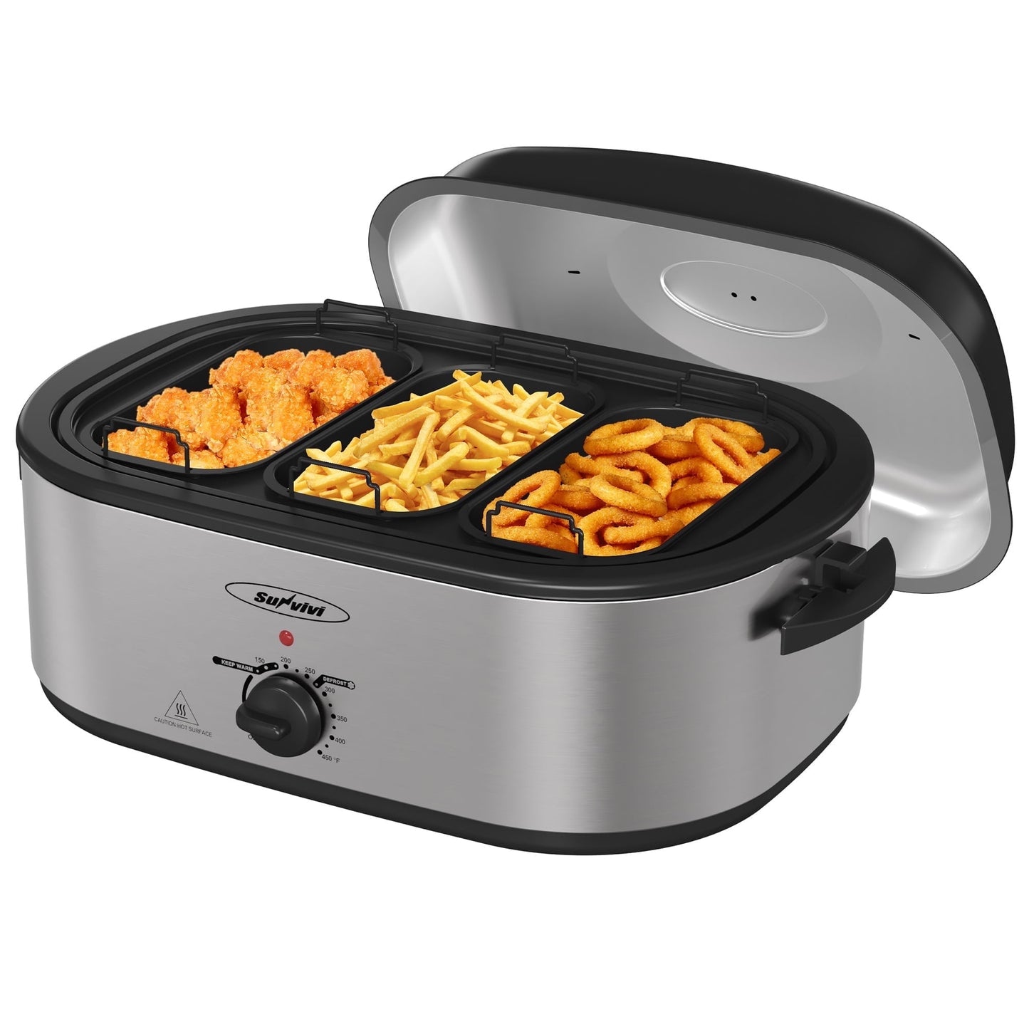 Sunvivi Electric Roaster Oven, 20 QT Roaster with 3 Compartments and Self-Basting Lid, Turkey Roaster Oven with 150-450?¡ãF Full-Range Temperature Control, Removable Pan & Rack, Silver