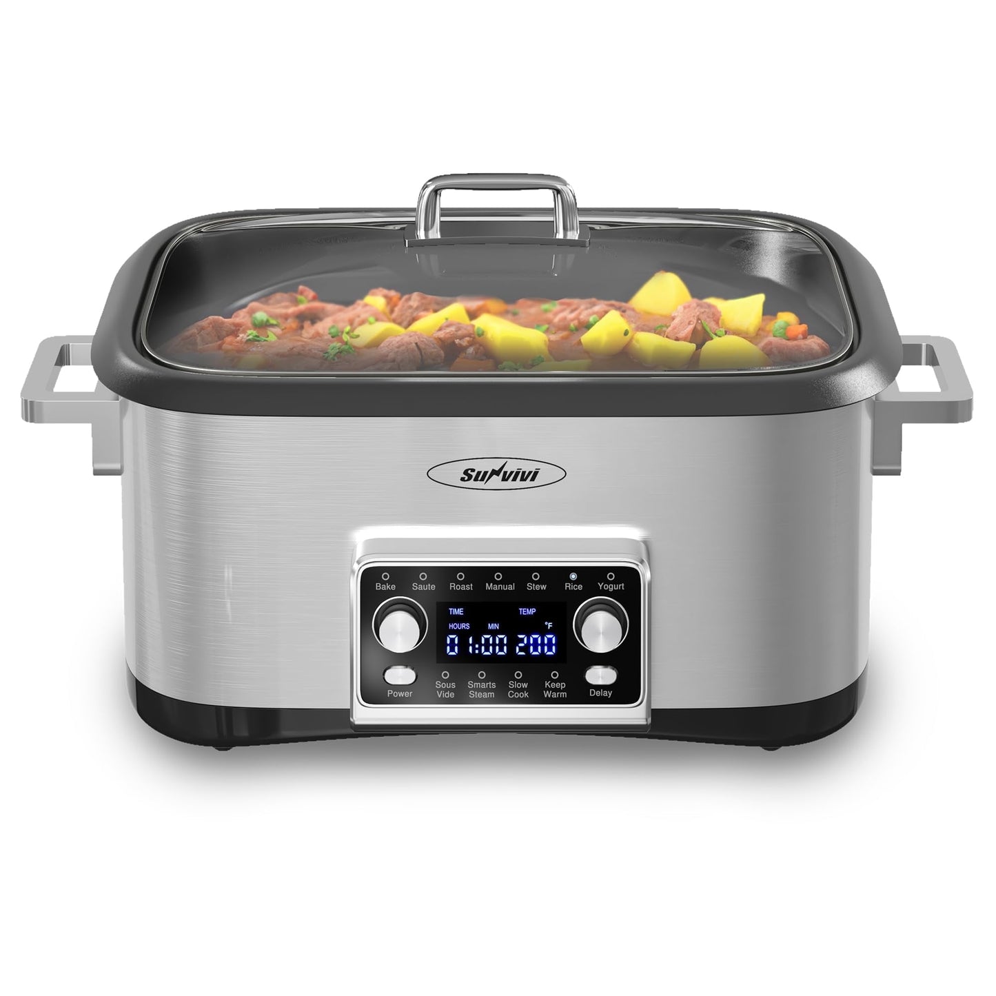 SUNVIVI Programmable 8 Quart Slow Cooker, Stainless Steel