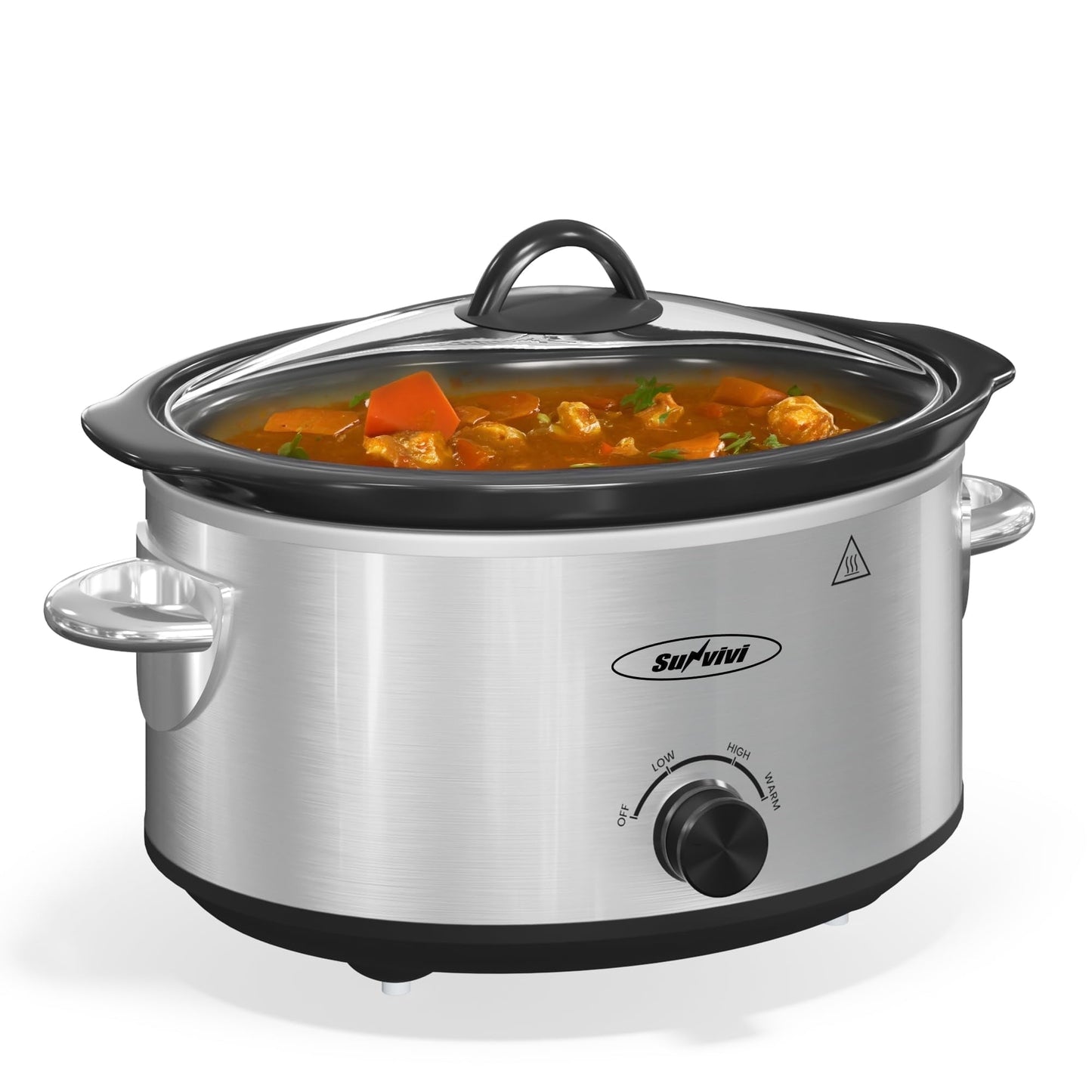 SUNVIVI Small Slow Cooker 4QT, Mini Food Warmer with 3 Heating Settings, Removable Ceramic Pot, Dishwasher Safe Glass Lid, Stainless Steel