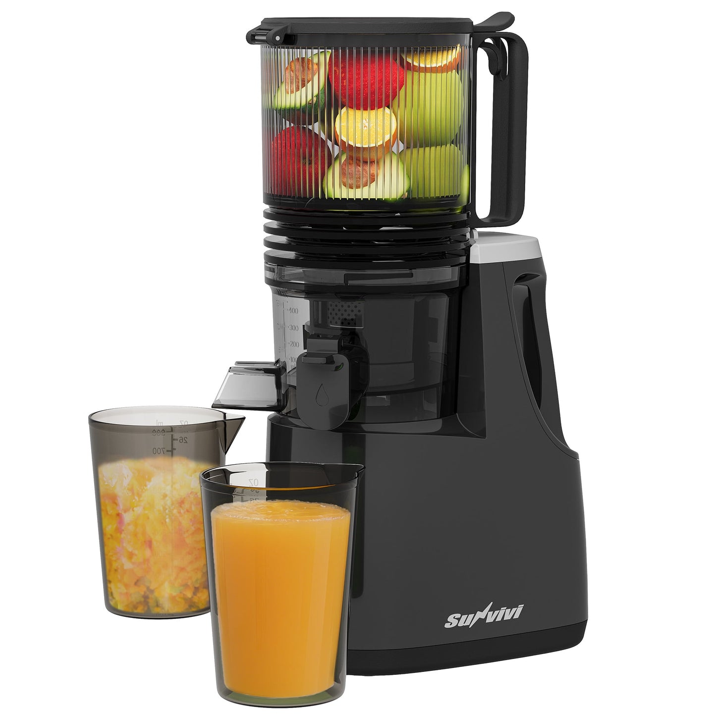 May in Color Slow Cold Press Juicer 5.9 inch Wide Feed Chute Masticating Juice Extractor - Black