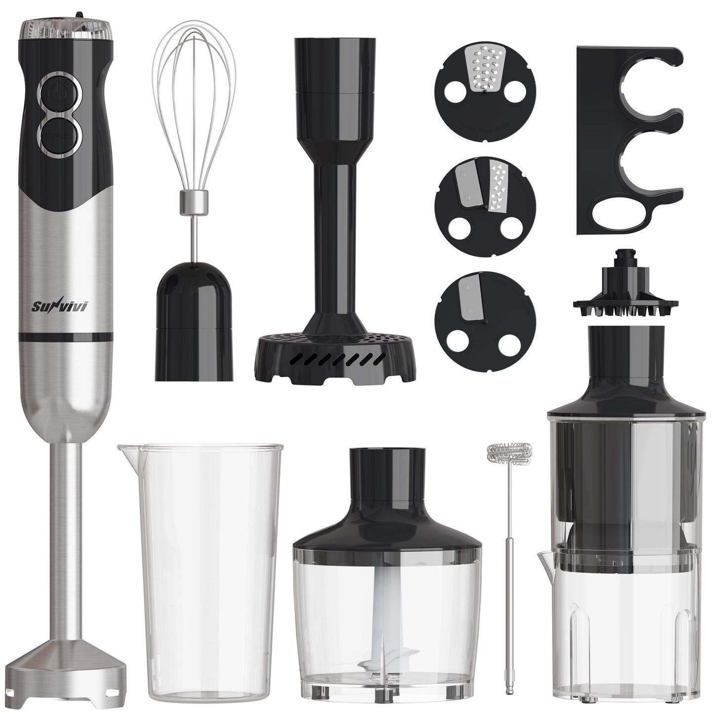 Sunvivi 1000W Hand Blender: 12 Speeds, 10 Attachments for Smoothies, Soups & More ÿ Effortless Blending in Seconds!
