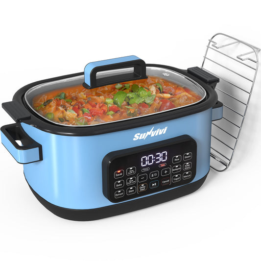 Sunvivi 12-in-1 Digital Programmable Slow Cooker, 6.5 QT Large Multicooker, Multi-Cooker with Timer, Temp Control, Blue