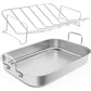 Sunvivi 15.6" Roasting Pan with V-Shaped Rack, Deep Stainless Steel Turkey Roaster, Dishwasher Safe