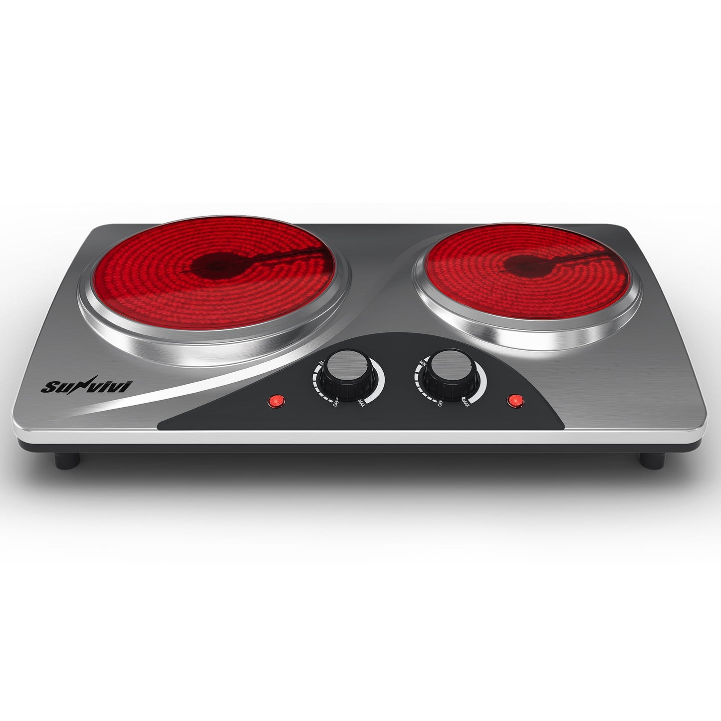 Sunvivi Dual 1800W Burner Electric Ceramic Stove - Knob Control, Indicator Light - Silver