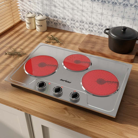 Sunvivi 1800W Three-burner portable electric ceramic stove - knob control, indicator light, compatible with all cookware, suitable for a variety of cooking scenarios, silver
