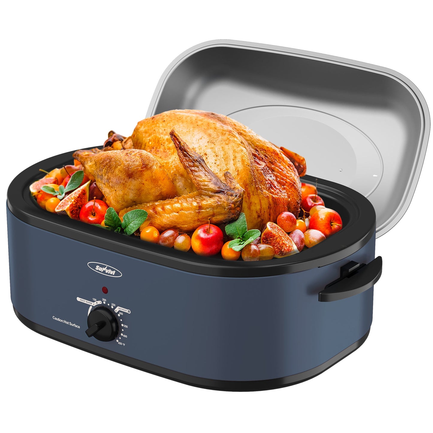 Sunvivi 18QT Roasting Oven with Self-Basting Lid Removable Pan, 150 to 450F Temperature Control Cool-Touch Handles,Blue