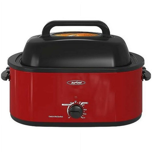 Sunvivi 22 Quart Electric Turkey Roaster Oven with Visible Glass Lid,Removable Pan & Rack, Stainless Steel,Red-1
