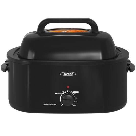 Sunvivi 24 Quart Electric Turkey Roaster Oven with Visible Glass Lid,Removable Pan & Rack, Stainless Steel, Black