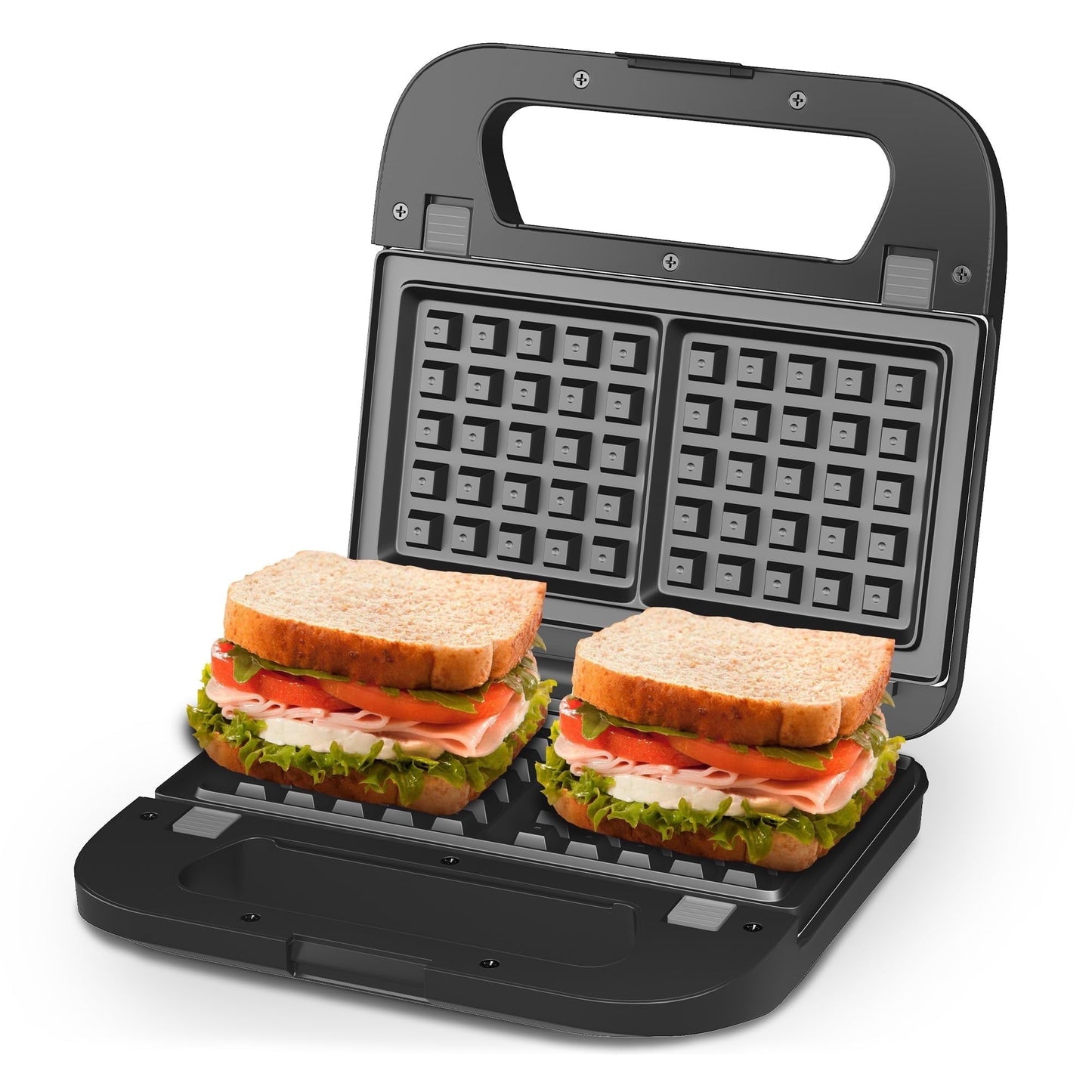 Sunvivi 3 in 1 Electric Sandwich Maker with Removable Non-Stick Plates, Indicator Lights & Cool Touch Handle, 750W, Black