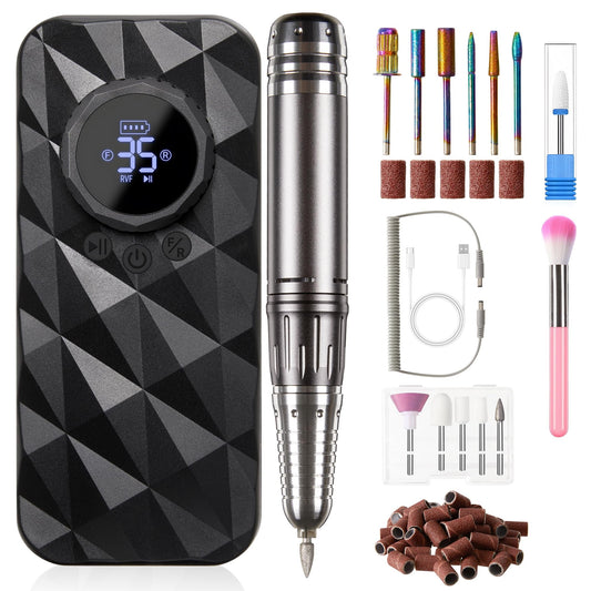 Sunvivi 40000RPM Electric Nail Drill, Rechargeable Nail File Set for Acrylic Nails Gel Polishing, Professional Nail Drill Machine Efile Manicure Pedicure Tools with Nail Drill Bits for Home Salon Use