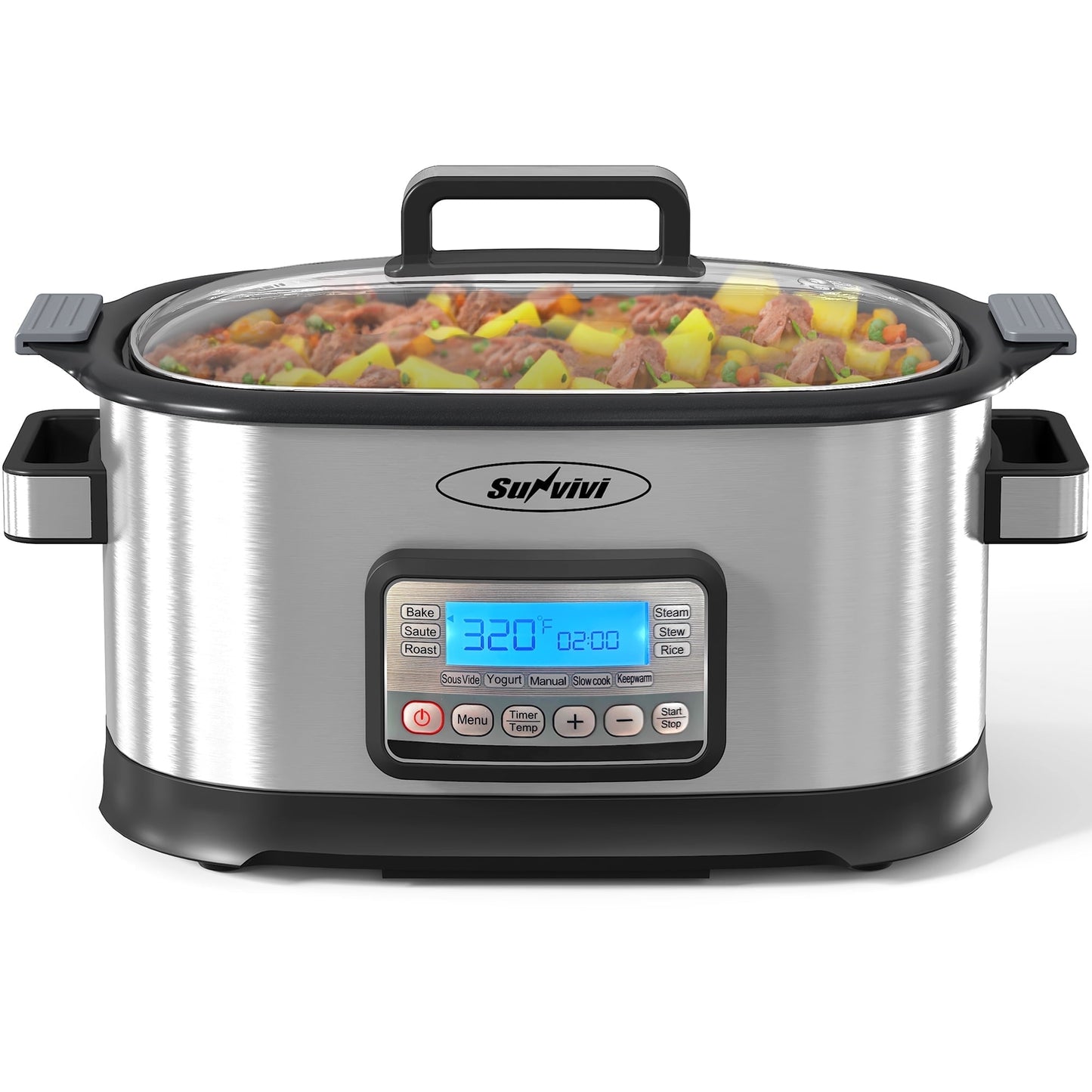 Sunvivi 6.5 Quart Slow Cooker,11 in 1 programmable Multi-Cooker Food Warmer with Digital Timer, Temp Control